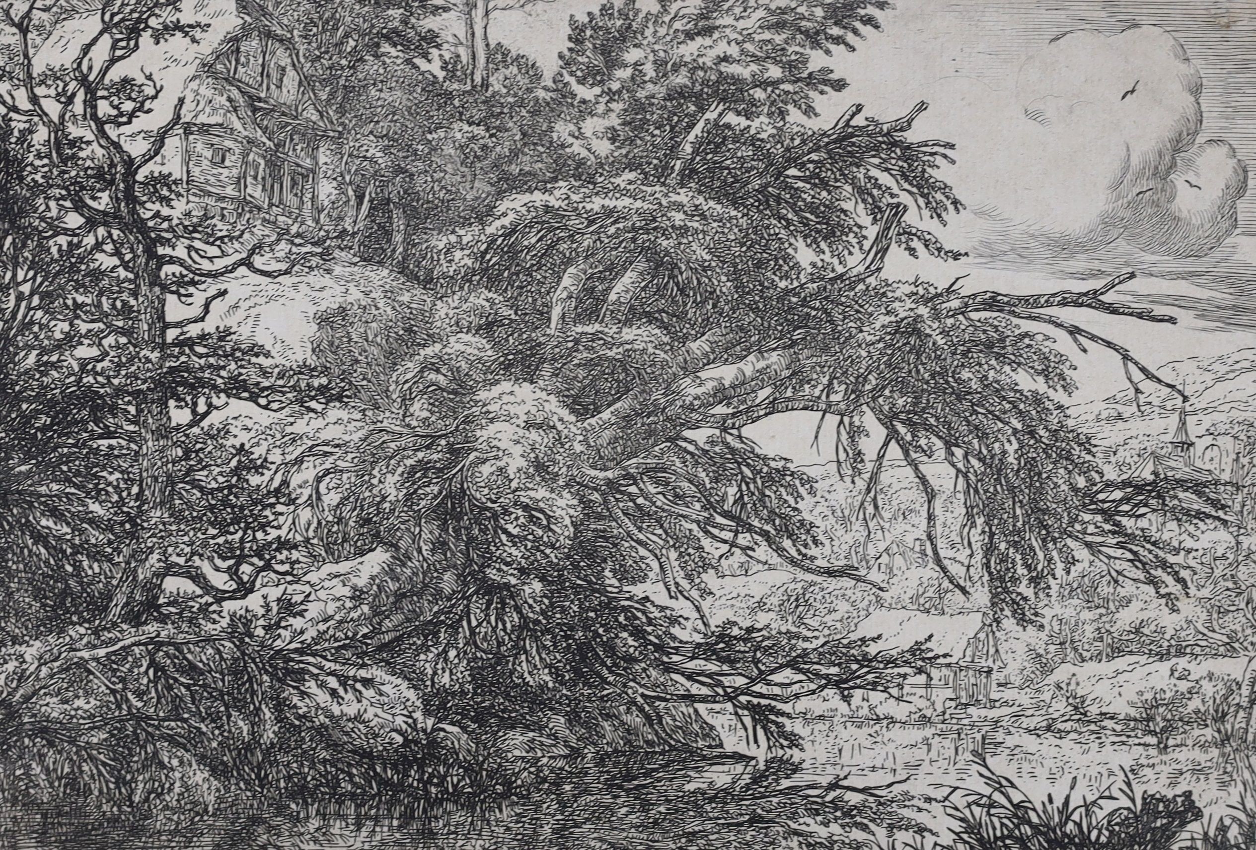 Jacob Isaackszoon van Ruisdael, (c.1629-1682), etching on thin laid paper, 'The Cottage on the Hill', 19 x 27.5cm, unframed